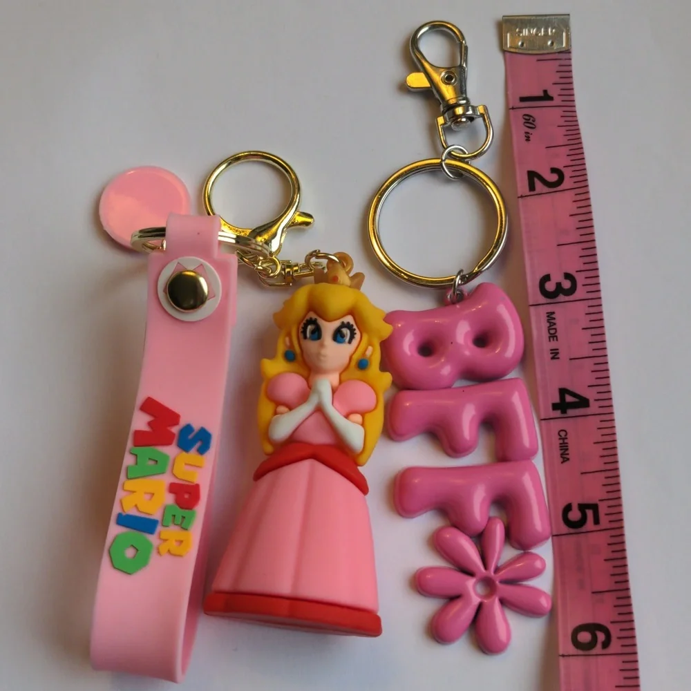 Pink Princess Peach Keychain Set & Justice Metal keychain. Purse Fobs. New,